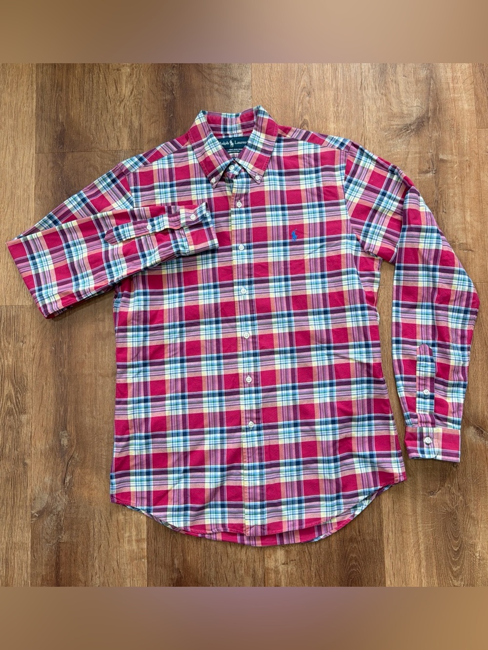 Ralph Lauren Button Down Shirt Mens Medium Pink Plaid Custom Fit Casual Preppy